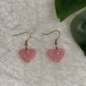 NEW UO Pastel Pink Rose Quartz Finish Heart Dangle Earrings